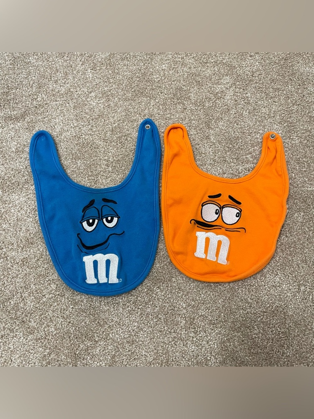 Set of 2 M&M Baby Bibs Cotton Blue Orange Novelty Collectible Fun Quirky